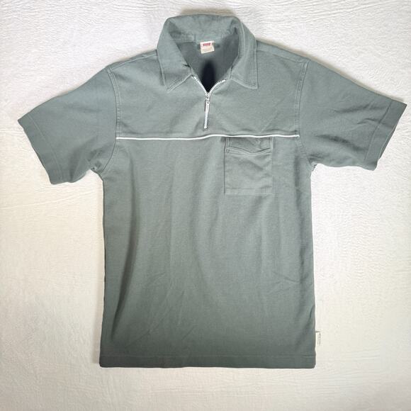 Vtg Levi's 1/4 Zip Short-Sleeve Polo Shirt Men's Size M Green 90s Retro Sporty - Picture 1 of 8